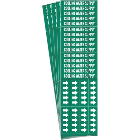 Brady COOLING WATER SUPPLY Pipe Marker Sty 3C Arrows WT on GN 3 per Card, 5 PK 106094-PK